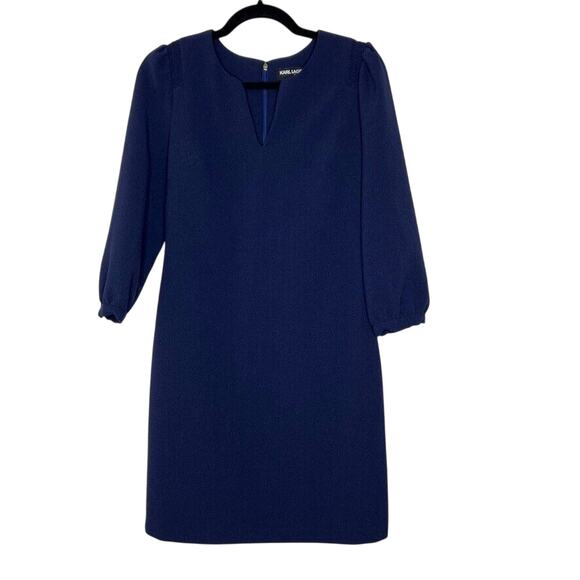 Karl Lagerfeld Paris Women's Navy Blue Puff Sleeve Sheath Dress Size 2 - Picture 1 of 9